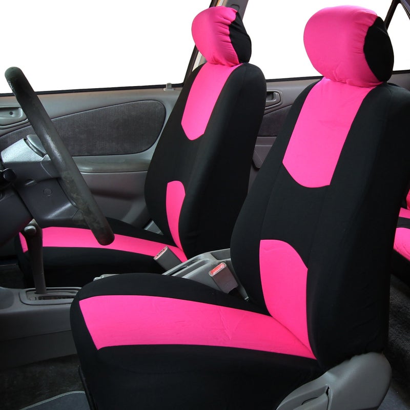 FH Group Flat Cloth Full Set Car Seat Covers Three Row 7 Seater - Universal Fit for Cars, Trucks & SUVs Pink - Image 2